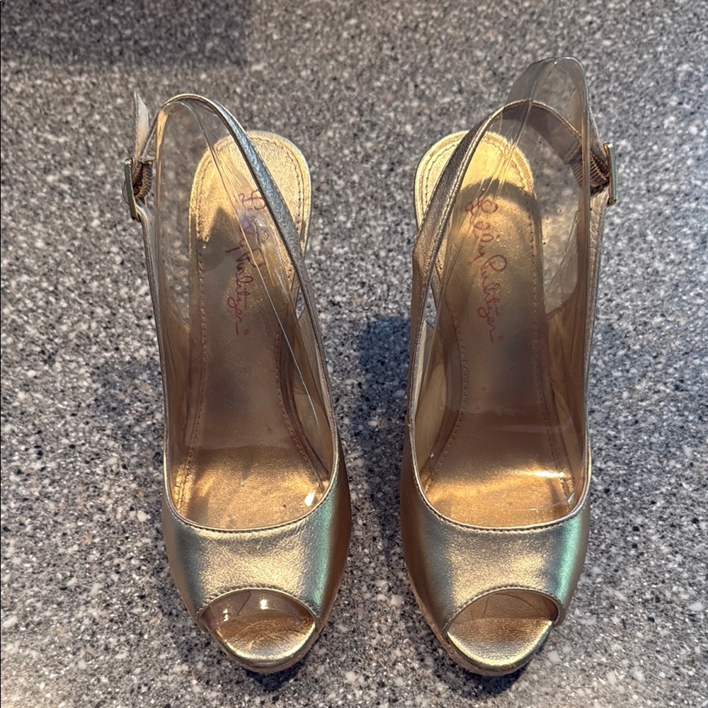Elegant Gold Peep-Toe Heels